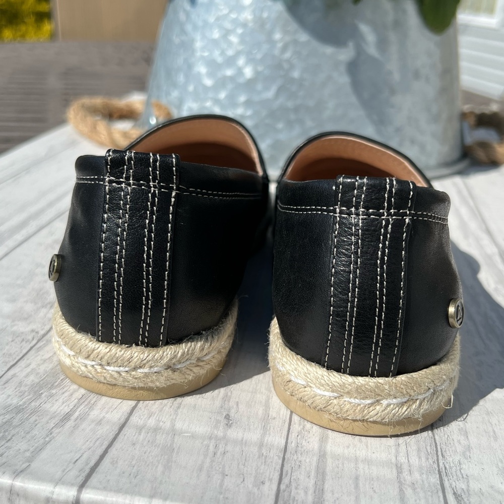 Black Leather Espadrille Slip-On Shoes - Women - Picture 6 of 14